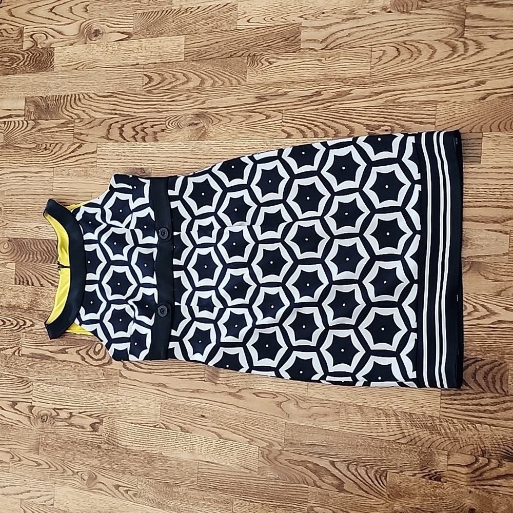 (10) London Times Slim Fit Midi Dress Geometric Print Modern Contemporary
